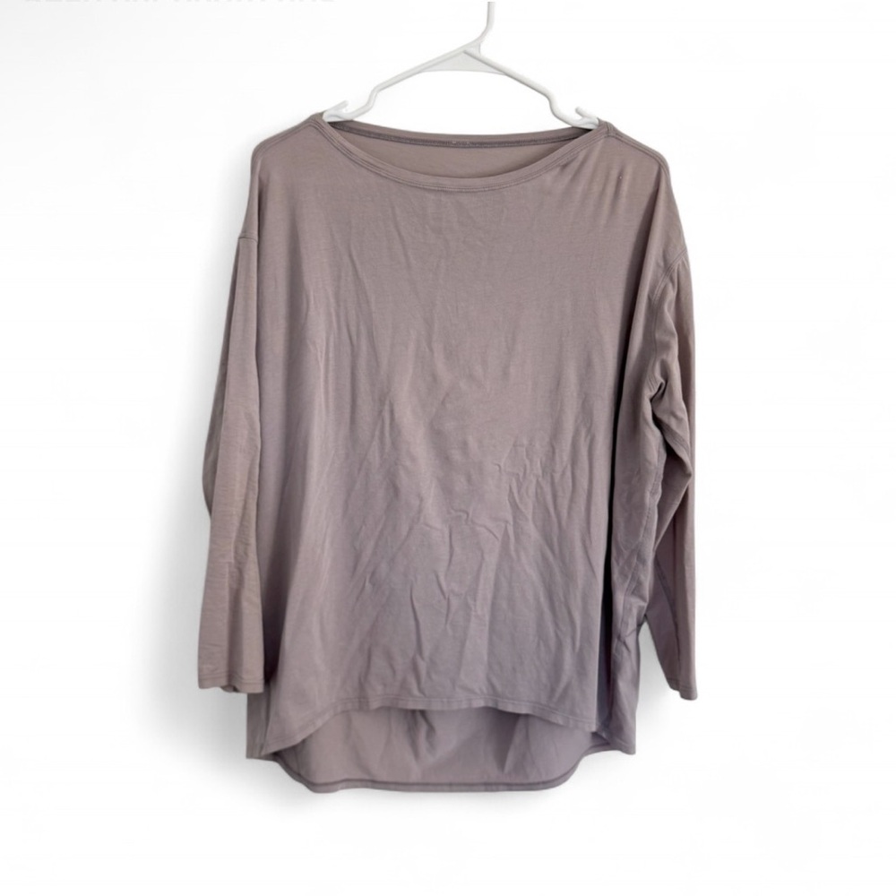 Lululemon Back in Action Long Sleeve Purple Pima Cotton Boat Neck 6 Cozy FLAW